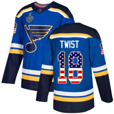 #18 Tony Twist Blue Home Authentic USA Flag 2019 Stanley Cup Final Bound Stitched Hockey Jersey