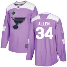 #34 Jake Allen Purple Authentic Fights Cancer 2019 Stanley Cup Final Bound Stitched Hockey Jersey