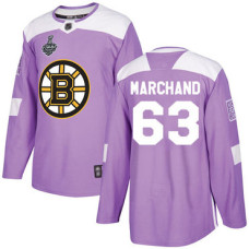#63 Brad Marchand Purple Authentic Fights Cancer 2019 Stanley Cup Final Bound Stitched Hockey Jersey