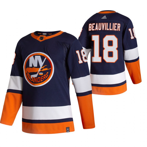 New York Islanders No18 Anthony Beauvillier Navy Blue Men's Adidas 2020-21 Reverse Retro Alternate NHL Jersey