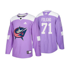 #71 Nick Foligno Purple 2018 Authentic Hockey Fights Cancer Jersey